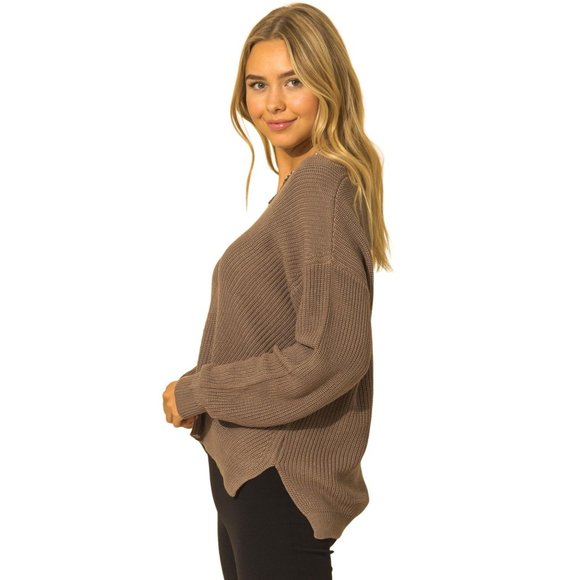 DOUBLE ZERO SMOKEY BROWN WOMENS LOOSE FIT V NECK SWEATER - NWT - SZ: S/M/L - Picture 7 of 9